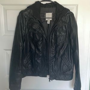Large faux leather double zipper black jacket